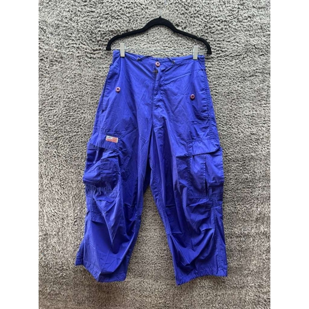 UFO High Rise Drawstring Wide Leg Cargo Pants Blue Womens Size XXS Appeal